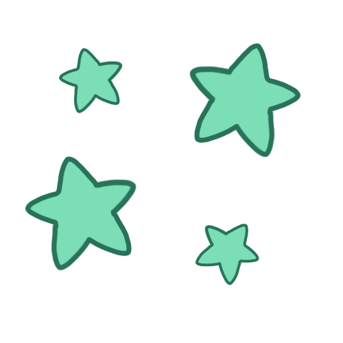 Four light teal stars with rounded points and darker teal outlines